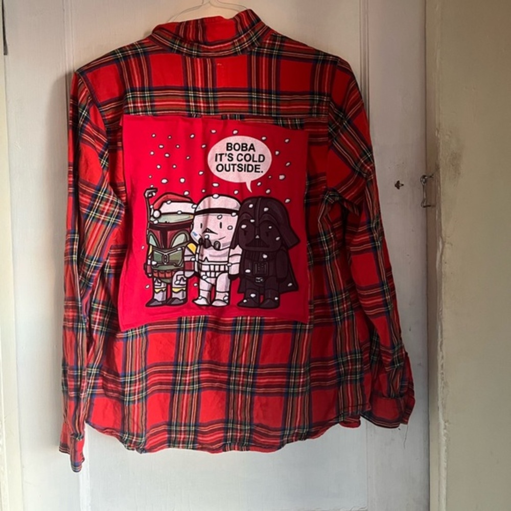 Custom Star Wars Boba Fett Christmas Upcycled Flannel Large
